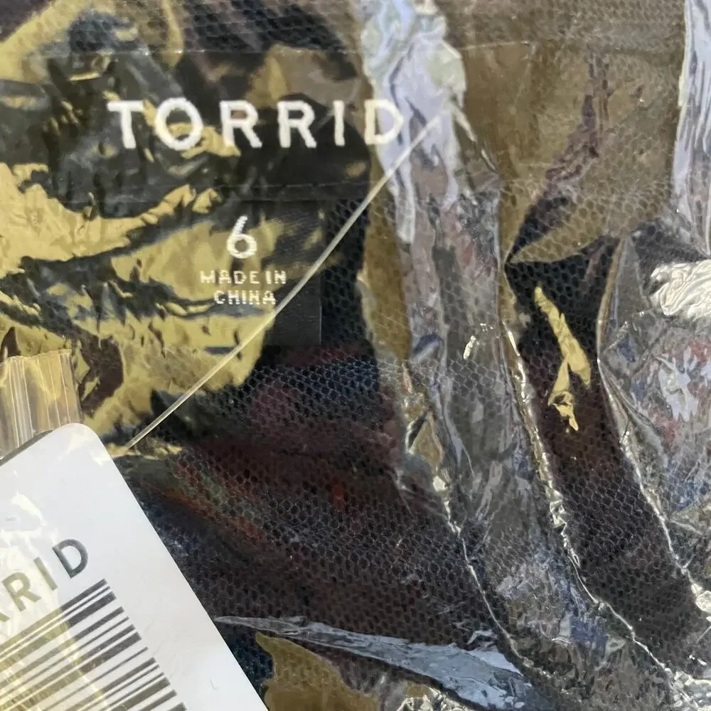 Torrid NWT Embroidered Mesh Peplum Kimono Black Size 6X Short Sleeve Cardigan